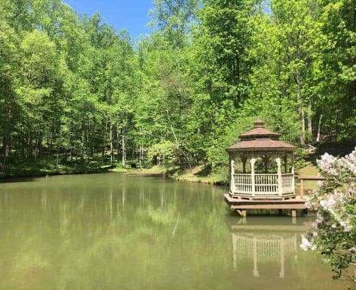 Photo of a gazebo on the pond at the Sanctuary