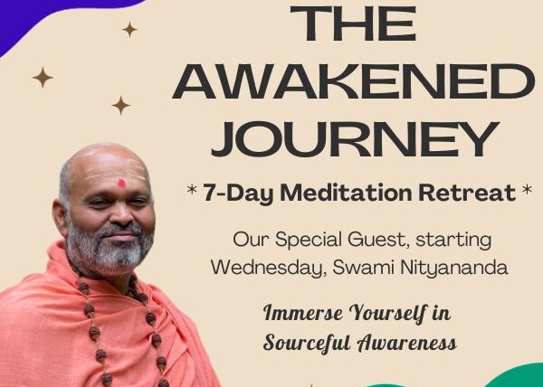Designed image for The Awakened Journey 7-Day Meditation Retreat with a picture of Swami Nityananda