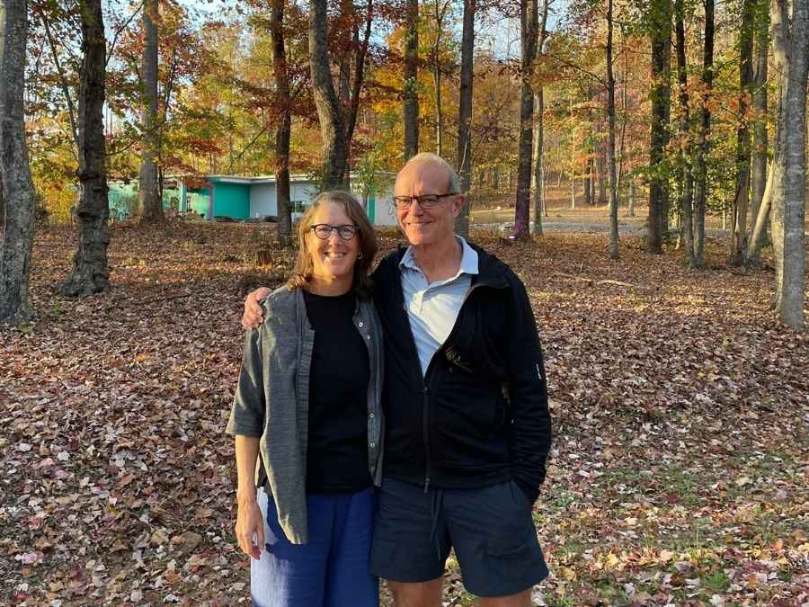 A photo of Philip Shepherd and Allyson Philips outside of the Sanctuary's Learning and Multimedia Center.